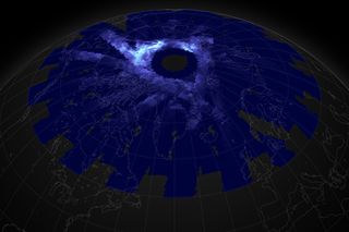 This compilation of satellite images shows a view of recent noctilucent – or night shining — clouds from above.