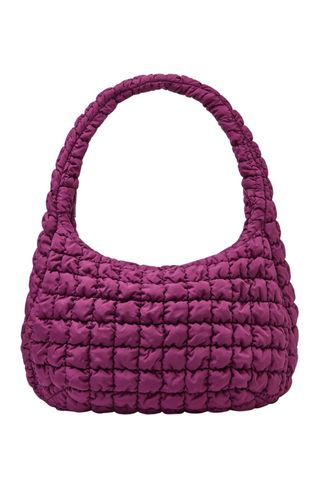 purple quilted oversized tote bag with zip
