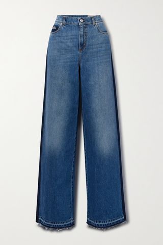 Frayed Two-Tone High-Rise Wide-Leg Jeans