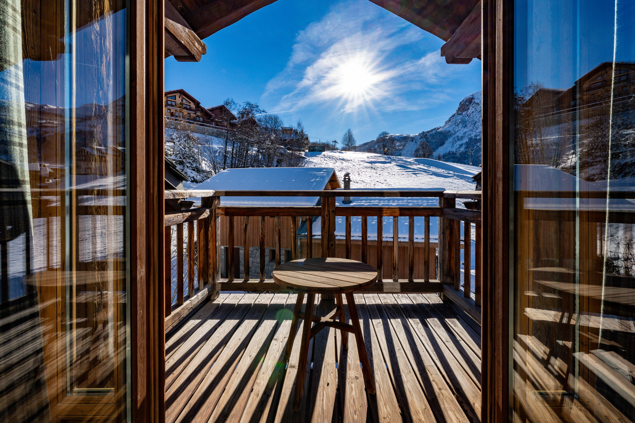 Images of the chalet in St Martin de belleville. lots of wood, lots of stone, lots of snow, lots of luxury