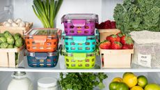 Organized fridge with vegetables and containers