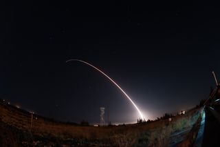 An unarmed Minuteman III intercontinental ballistic missile streaks into the sky shortly after launching from California’s Vandenberg Air Force Base during an unarmed test on April 26, 2017.