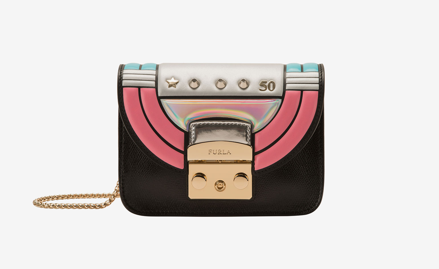 This black and red bag is being customised with bag flaps.