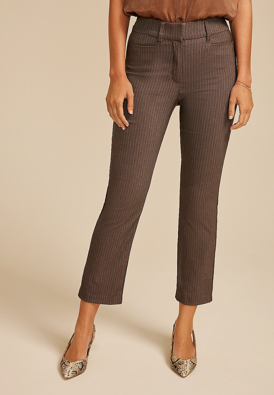 Bengaline Striped Mid Rise Slim Straight Pant