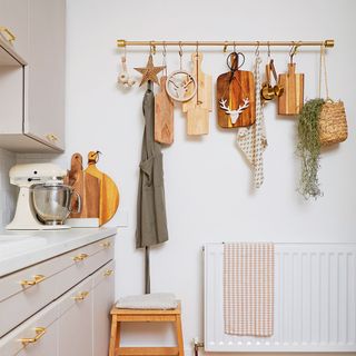 kitchen with brass hanging rail