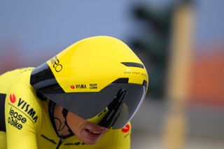 Jonas Vingegaard racing in the strange-looking Giro Aerohead II time trial helmet at Tirreno-Adriatico