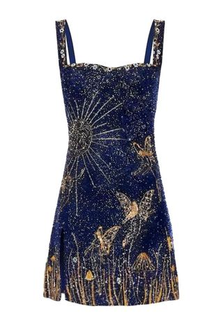 party dresses - navy blue mini dress with celestial embroidered detail