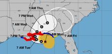 A map shows the range of possible paths for the center of Hurricane Sally, though the National Hurricane center said it's still uncertain what direction the storm will go.