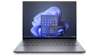 HP Elite Dragonfly G3 webcam laptop on white backdrop