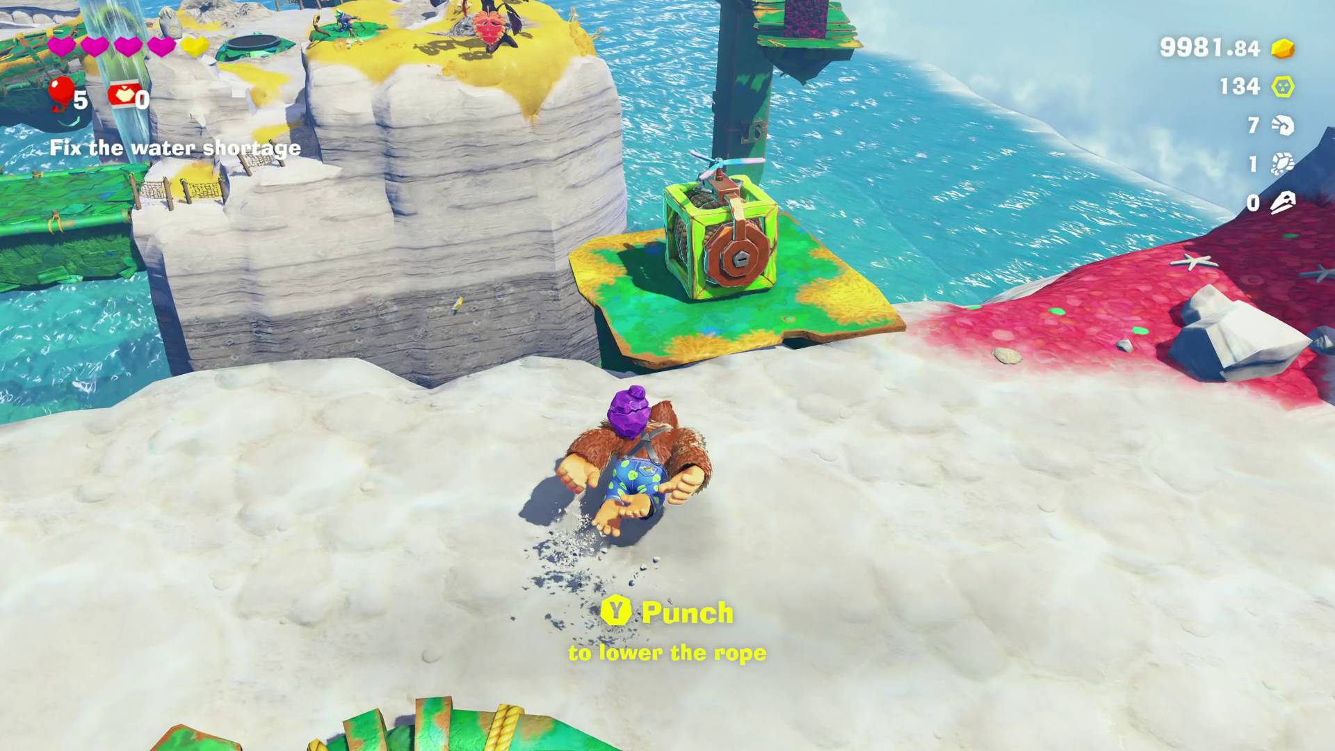 Donkey Kong Bananza green rope winch in lagoon layer