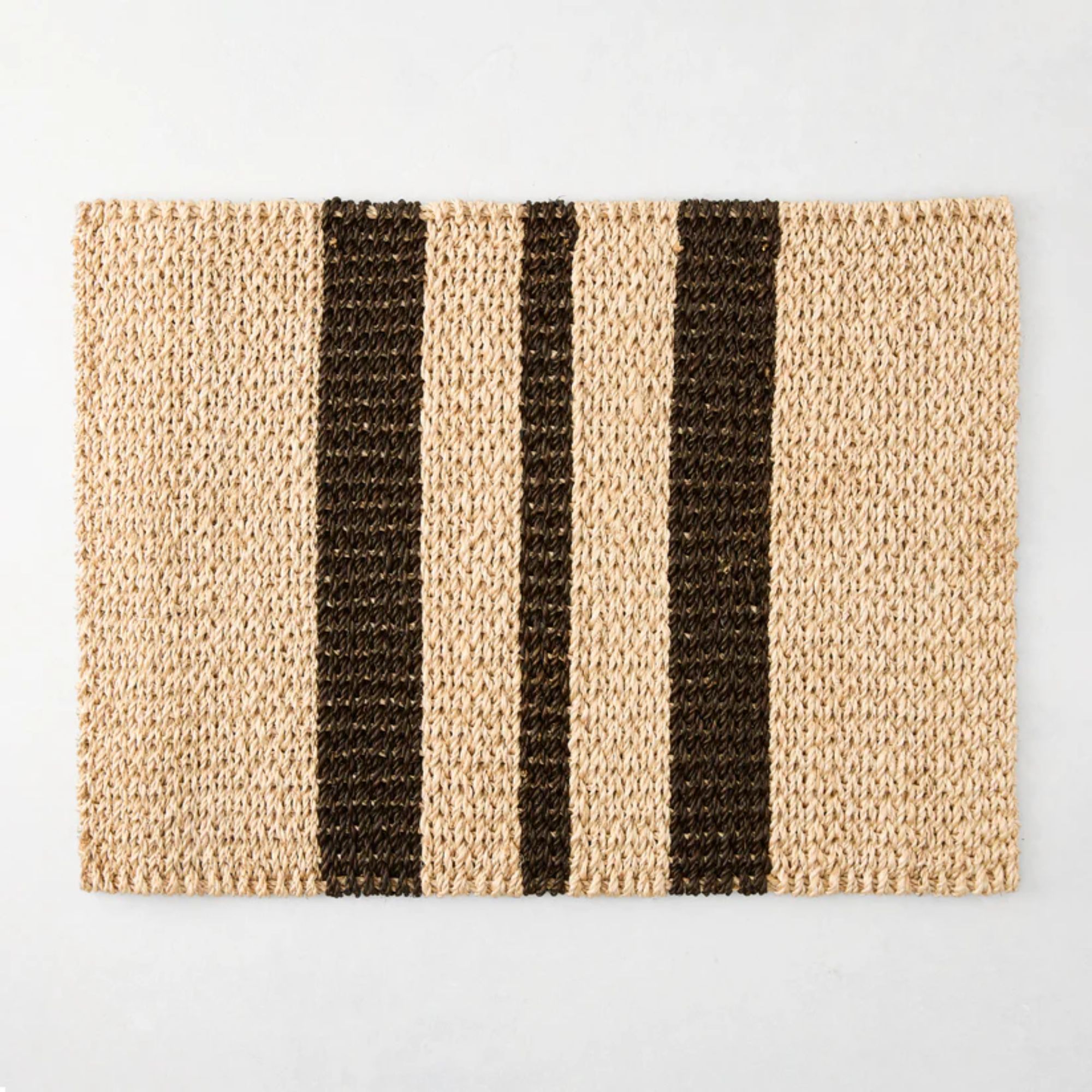 Rectangular abaca placemat with chocolate brown stripe