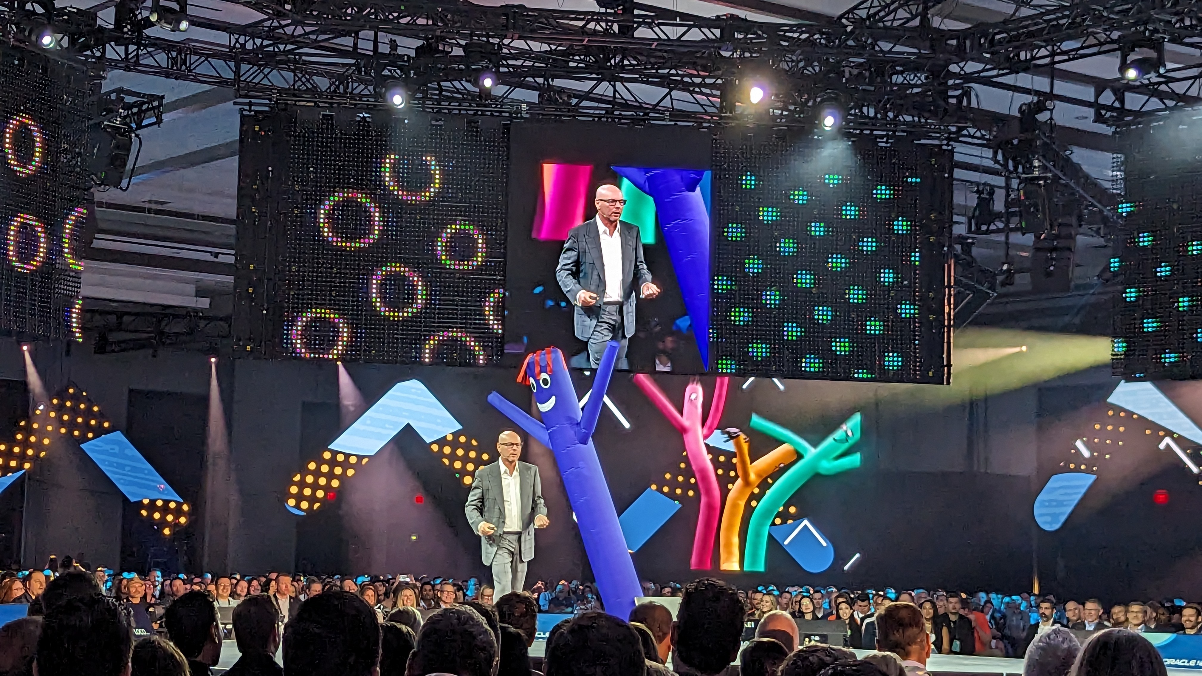 A wacky waving inflatable arm man onstage at SuiteWorld 2023.
