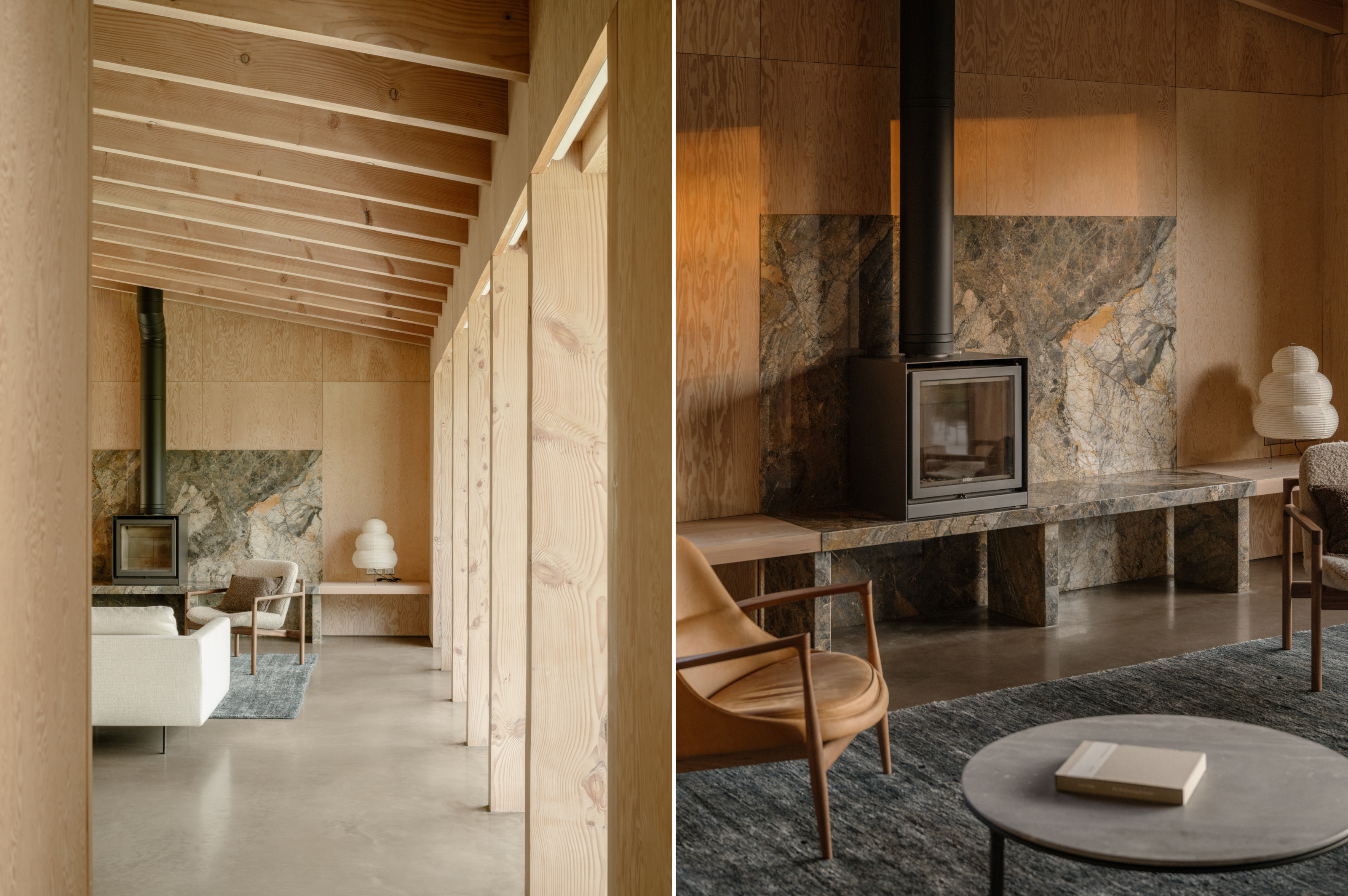 Two views of the interior of Amento by James Gorst Architects