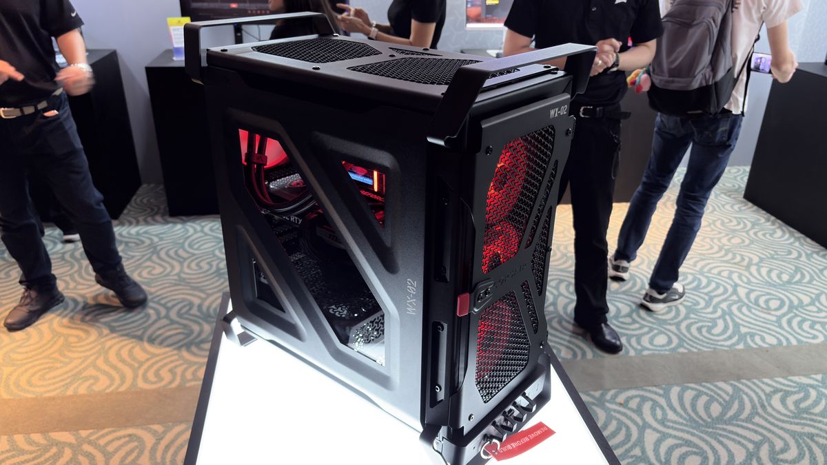 Corsair's new Warthog case with a light over the rear IO panel, at computex 2026.