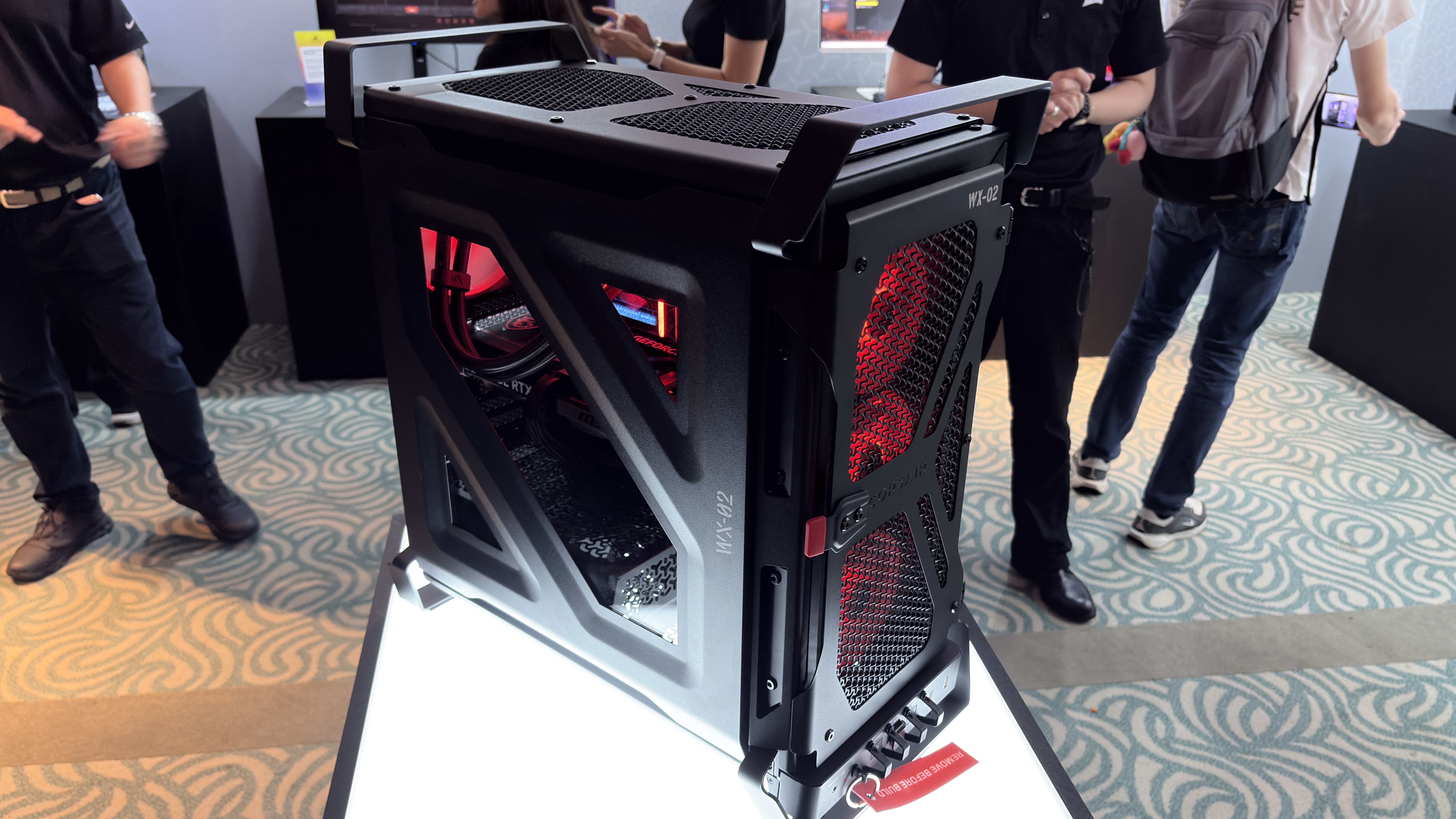 Corsair's new Warthog case with a light over the rear IO panel, at computex 2026.