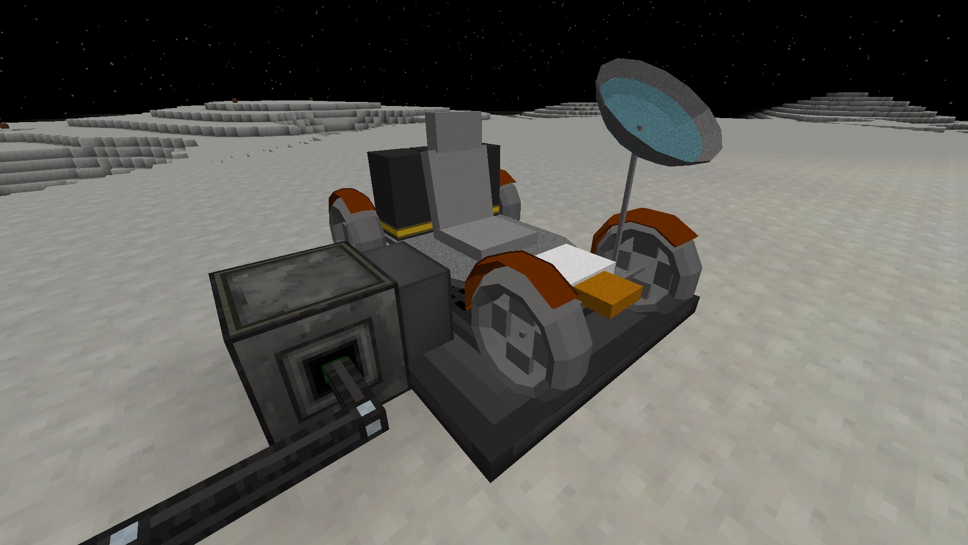 Minecraft mods - Galacticraft - A moon rover docked at a charging station on the moon