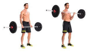 Man performs barbell curl
