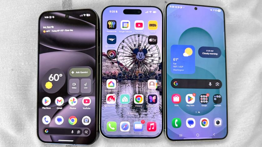 Home screens on a Pixel 10 Pro, iPhone 17, Galaxy s25 plus
