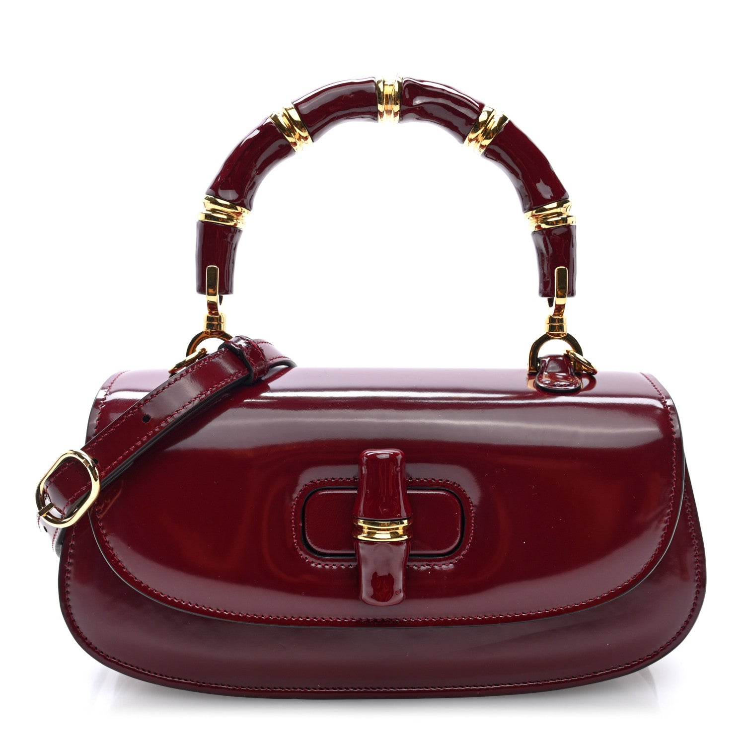 Gucci Shiny Polished Calfskin Medium Bamboo Diva Rosso Ancora Red