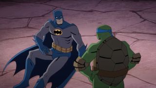 Batman and Leo sparring in Batman vs. the Teenage Mutant Ninja Turtles