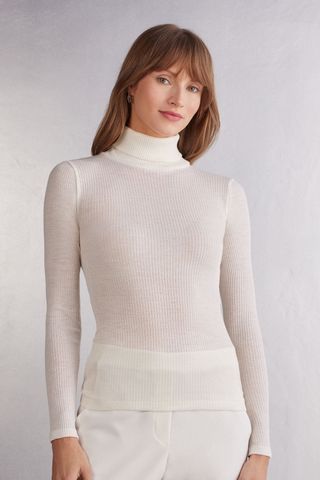 Intimissimi Long-Sleeve High-Neck Tubular Top in Wool and Silk