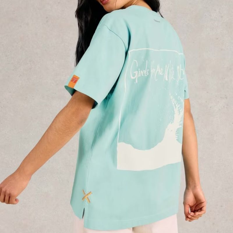 Cotton Oversized Graphic Back T-Shirt on model 