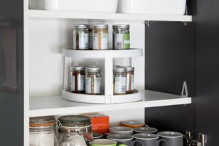 spice rack on interior shelf of kitchen unit, white, 2 levels