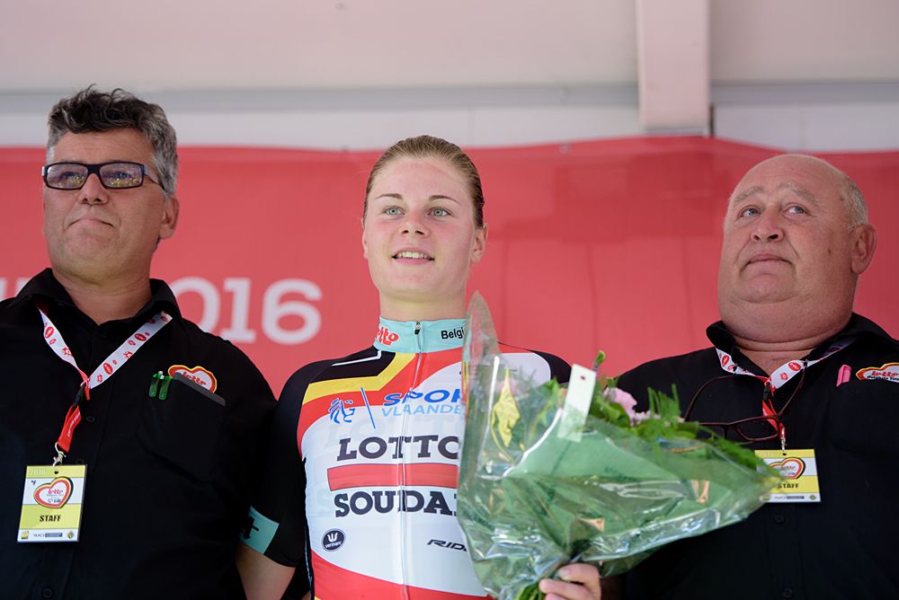 Lotte Kopecky (Lotto Soudal) retains the best placed Belgian jersey at the 121 km Stage 1 of the Lotto Belgium Tour 2016