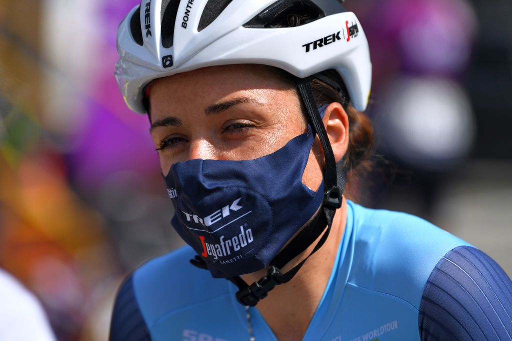 SARPSBORG NORWAY AUGUST 12 Audrey CordonRagot of France and Team Trek Segafredo prior to the 7th Ladies Tour Of Norway 2021 Stage 1 a 1415km stage from Halden to Sarpsborg LTourOfNorway LTON21 UCIWWT on August 12 2021 in Sarpsborg Norway Photo by Luc ClaessenGetty Images