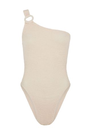 Hunza G + Rose Inc Yasmeen one-shoulder seersucker swimsuit