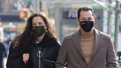 new york city, ny february 26 katie holmes and emilio vitolo jr are seen on february 26, 2021 in new york city, new york photo by lrnycmegagc images