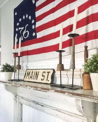 american flag over mantle