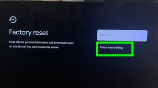 The Erase Everything option is highlighted in the process for how to factory restore a chromecast