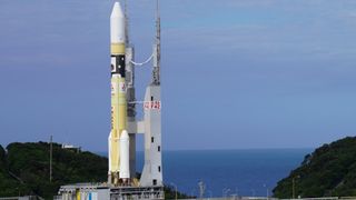 The Mitsubishi Heavy Industries H-IIA rocket carrying the Hope Mars orbiter for the United Arab Emirates rolls out to the launch pad ahead of a planned launch on July 20, 2020 Japan Standard Time (July 19 EDT).