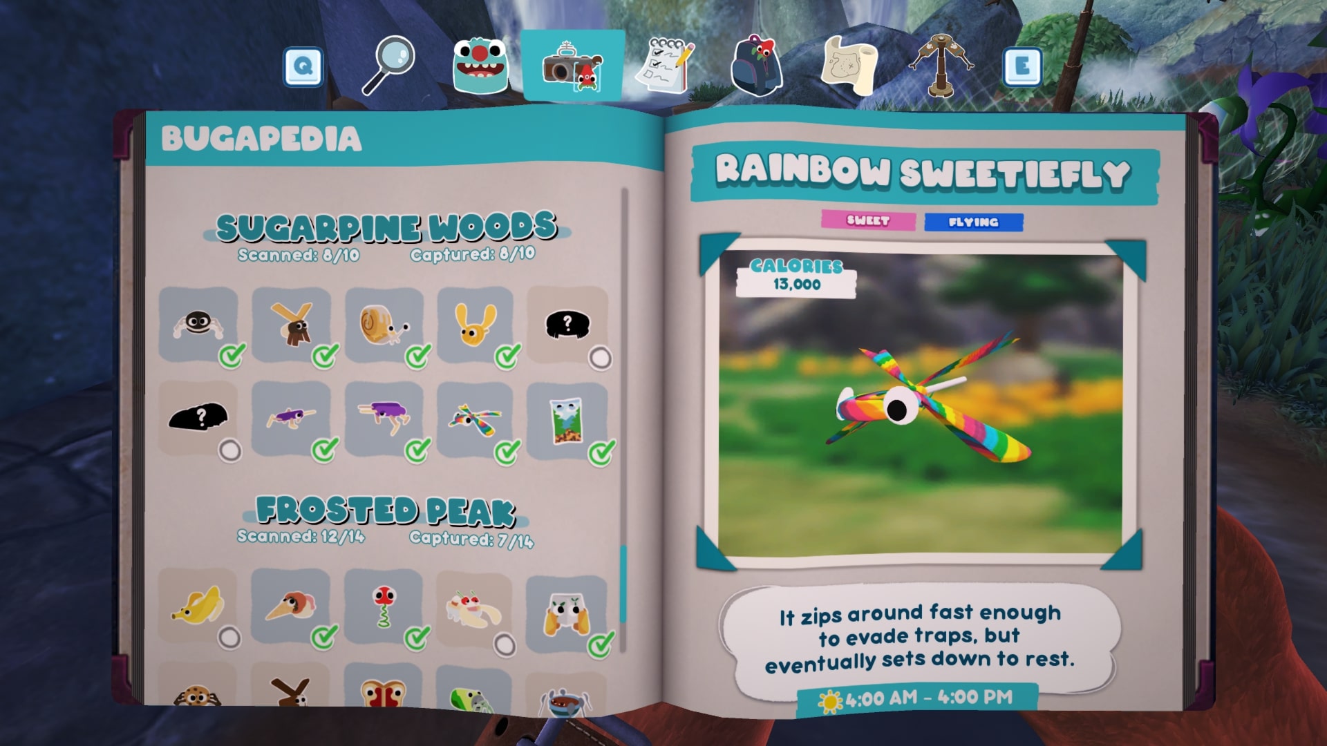 Bugsnax Bugapedia: Rainbow Sweetiefly