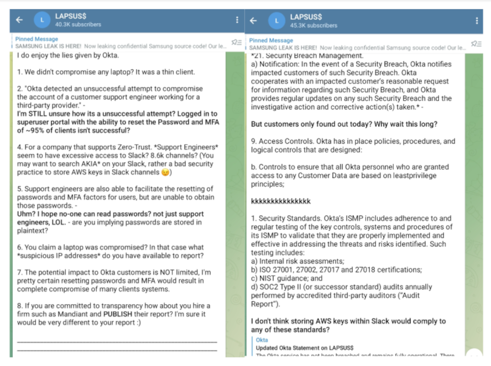 Lapsus$ Telegram chat okta hack