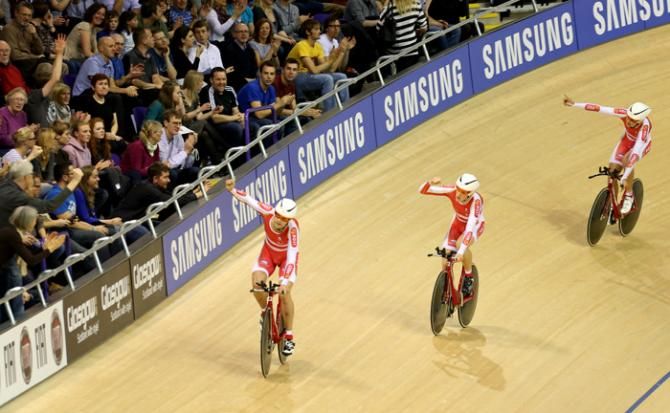 Celebration time for the Danish men's team pursuiters