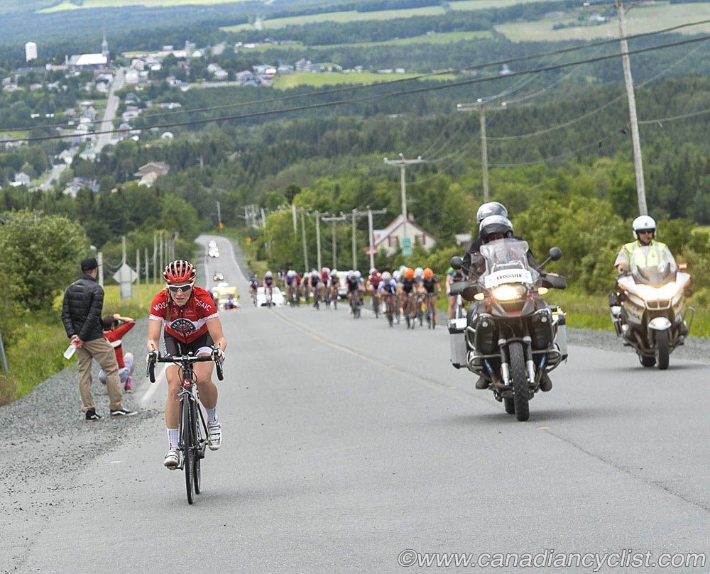 Leah Guloien (Trek Red Truck) about to get caught