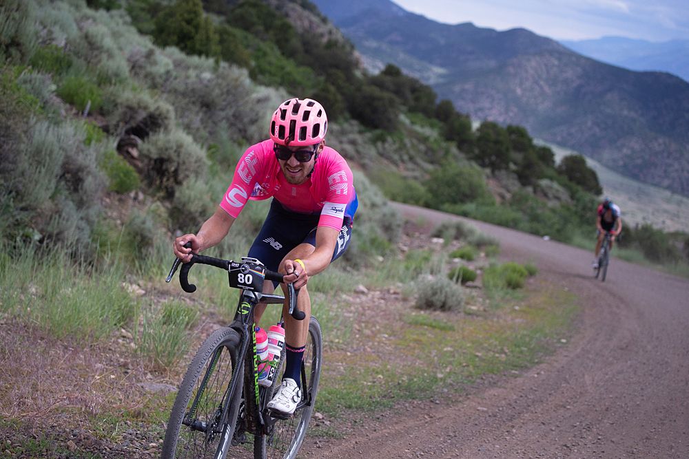 Eddie Anderson (2nd) starts to close the gap on Alex Howes (3rd) on the Col d' Crush.