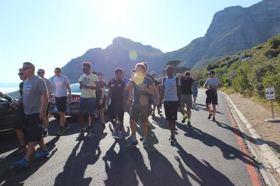 The team make their first steps and set off uphill