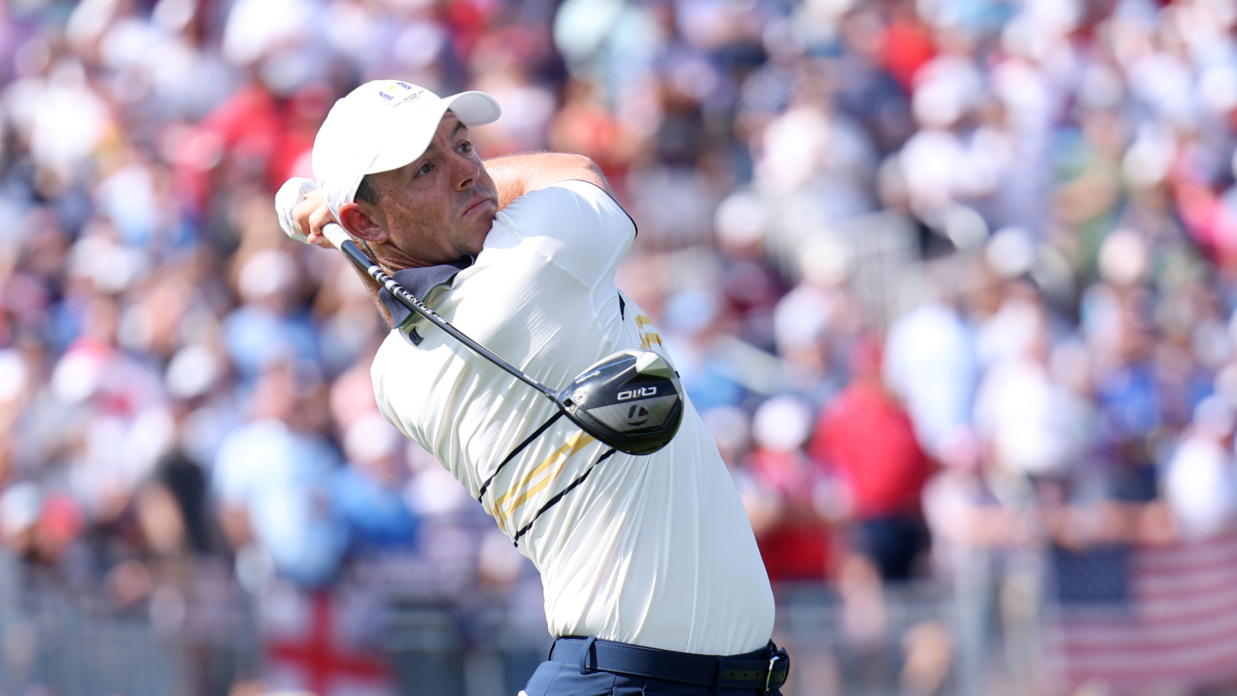 Rory McIlroy tees off in the final day singles at Bethpage
