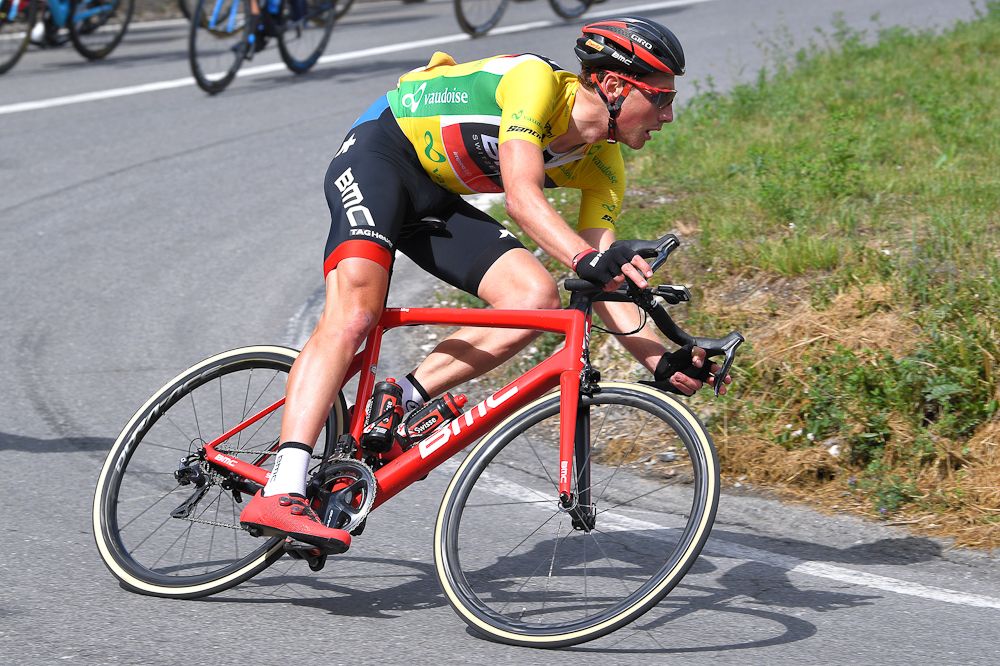 Stefan Kung in yellow during stage 5 at Tour de Suisse