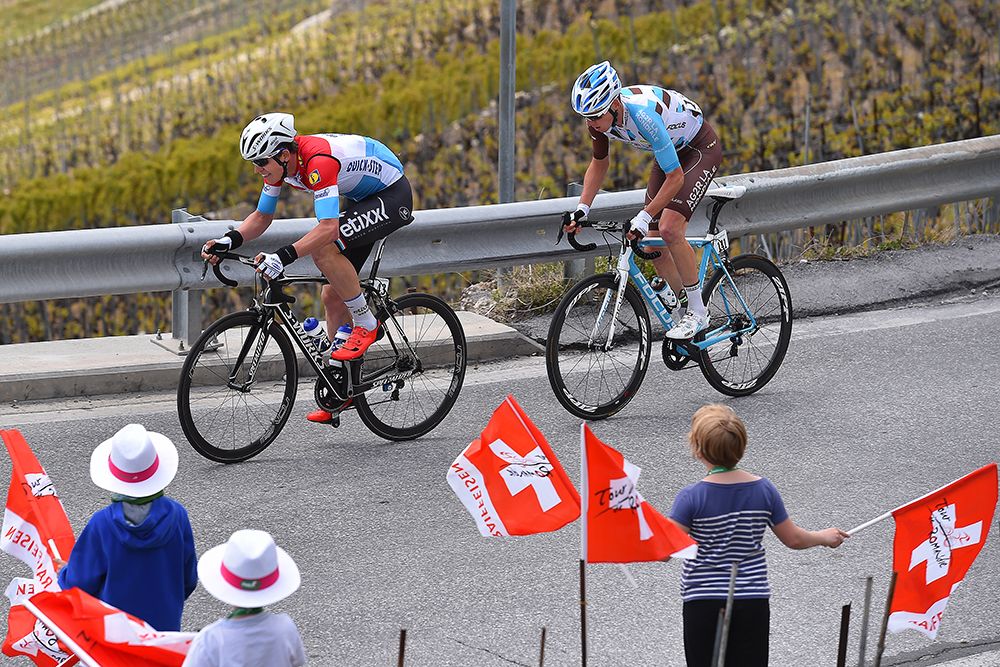 Bob Jungels (Etixx-QuickStep) on the attack at the Tour de Romandie.