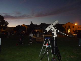 Amateur astronomers' telescopes are trained on the moon at NASA's Ames Research Center during International Observe the Moon Night on Oct. 8, 2011.