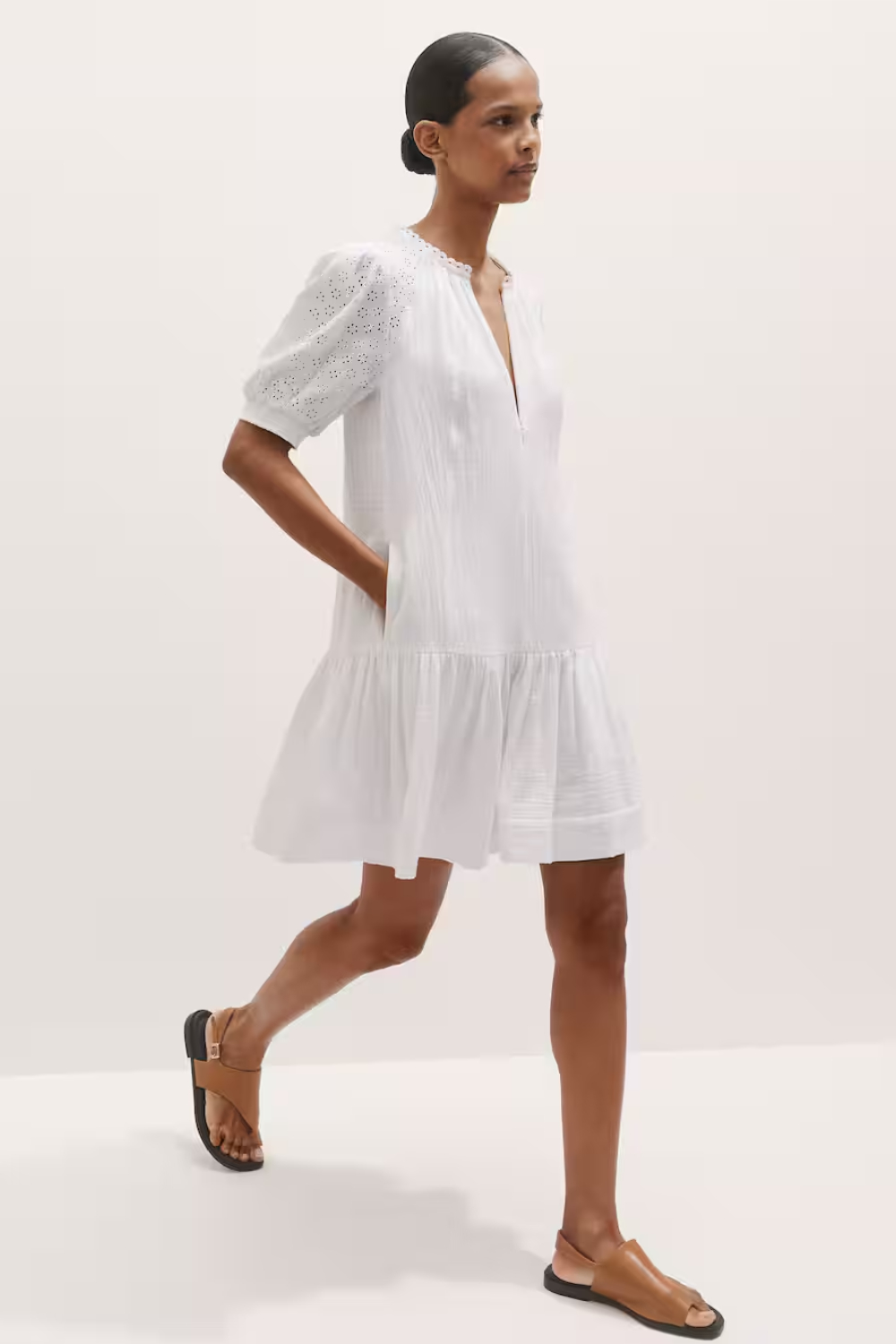 Embroidered Cheesecloth Short Dress