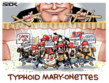 Political Cartoon U.S. Trump coronavirus lockdown protests