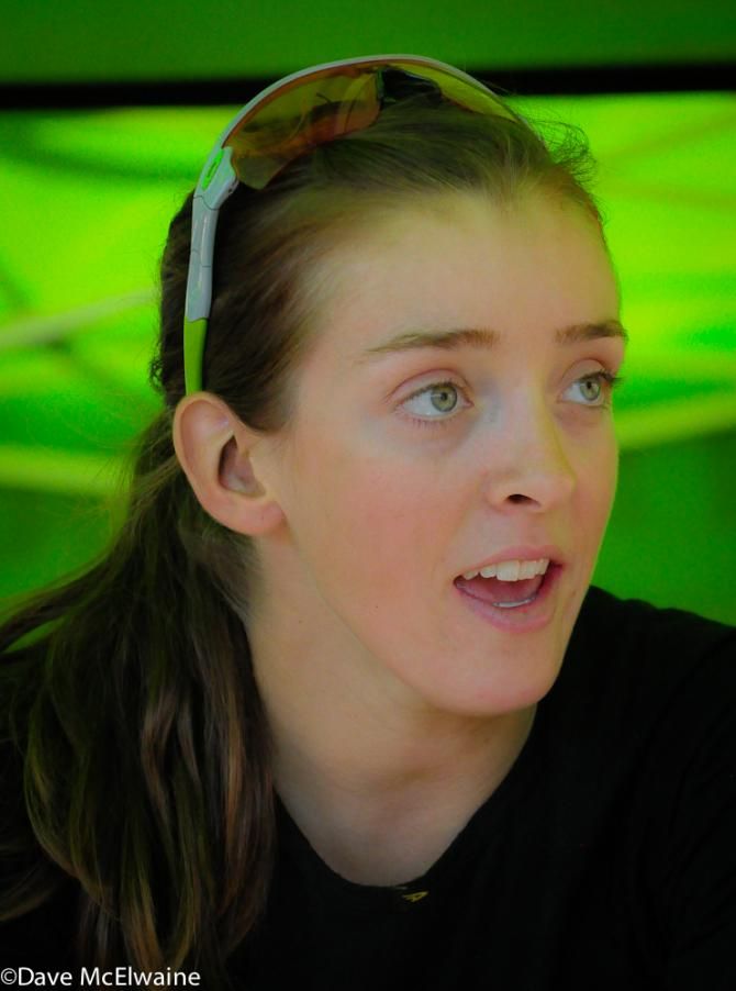 Kaitie Antonneau (Cannondale Cyclocrossworld.comd) warming up in the Cannondale tent
