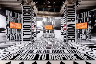 Art by Barbara Kruger, Untitled (Beginning/Middle/End), curated by Cecilia Aleman