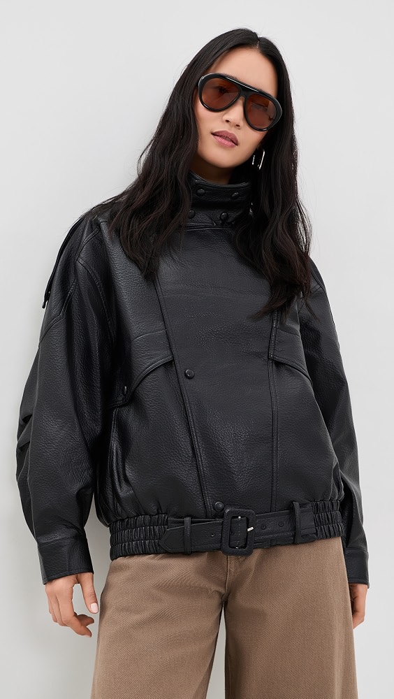 Rogue Faux Leather Bomber Jacket - Onyx