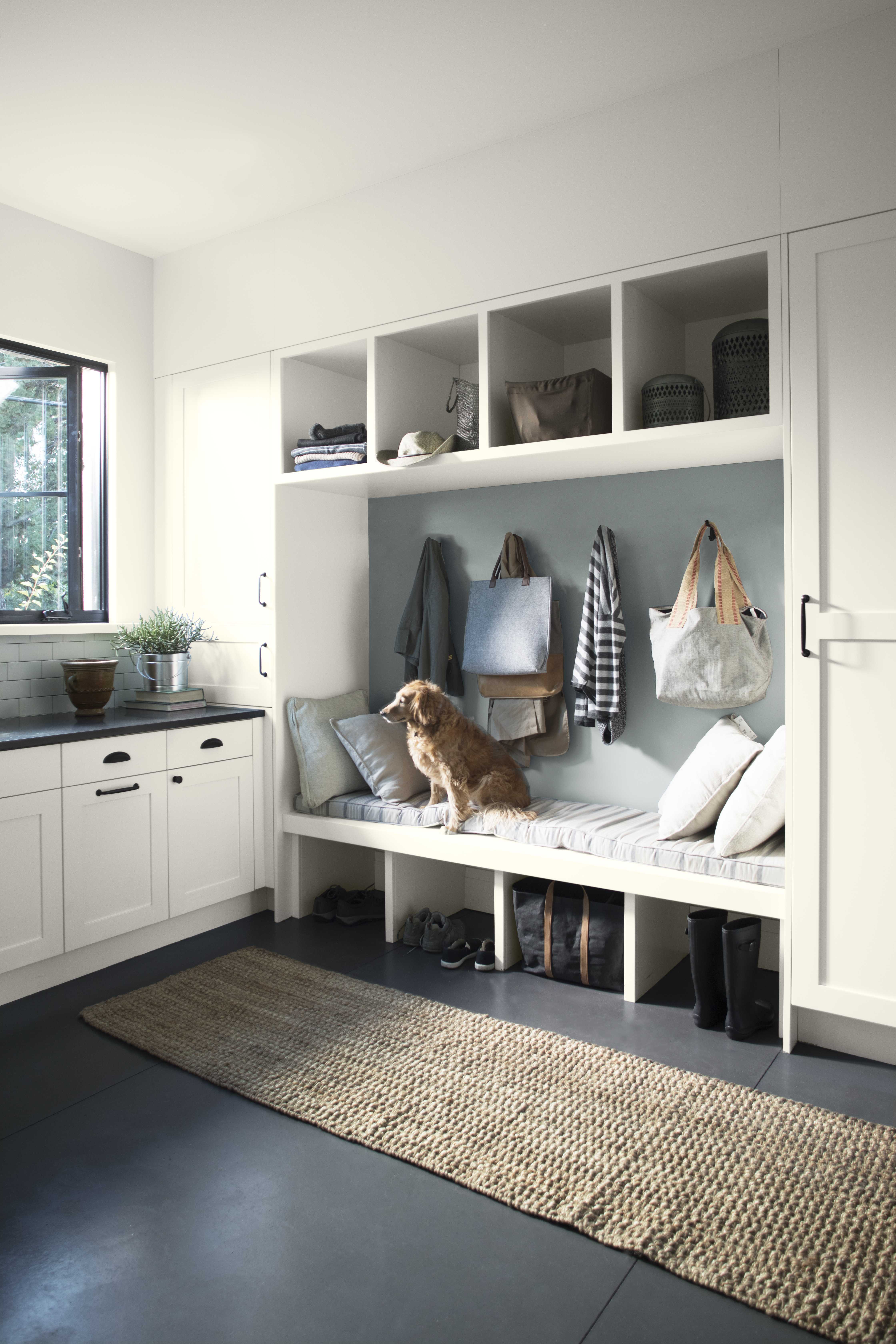 small hallway idea with built in storage